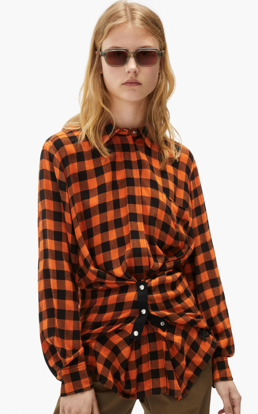 Kenzo Long checked Camisa Mujer Naranjas | 6035217-OU